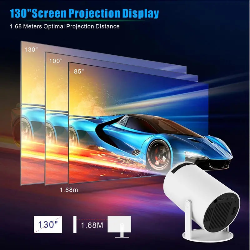 【Techvibes】Portable Android Hy300 Projector, 2.4/5G Wireless Wifi, 360° Rotatable HD LED, BT 5.2 Bluetooth, 200In Screen, Built-In Speaker, USB Cable, Remote Control, TFT LCD Home Video Projector with Connection Support, Valentine’S Day Gift Option