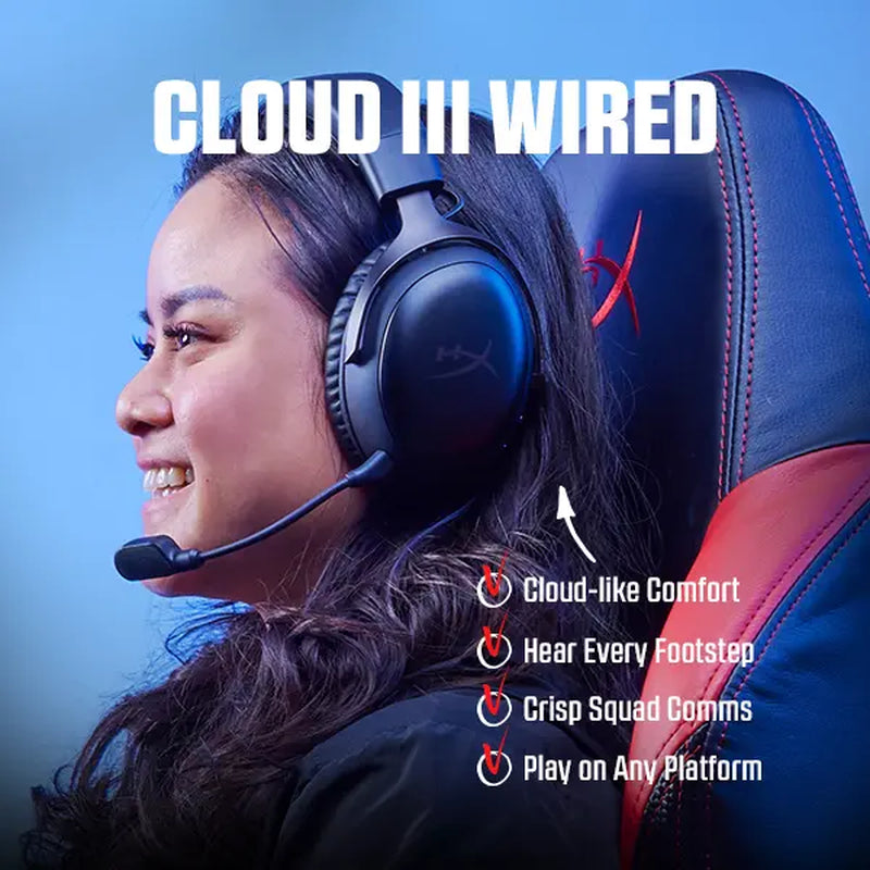 Hyperx Cloud III – Wired Gaming Headset, PC, PS5, Xbox Series X|S, Angled 53Mm Drivers, Spatial Audio, Memory Foam, Durable Frame, Ultra-Clear 10Mm Mic, USB-C, USB-A, 3.5Mm