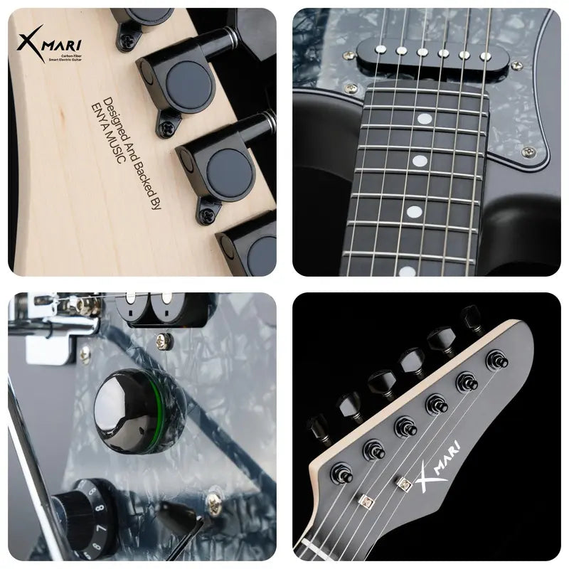 Xmari Smart Electric Guitar Kit - Carbon Fiber Body, Alnico Pickups with Coil Split, 4 DSP Effects, No Built-In Amp, USB-C OTG Recording, Headphone Jack, App Control, Super Strat Design for Creating, Gig Bag, Strap, Cable & Picks #Backtoschool