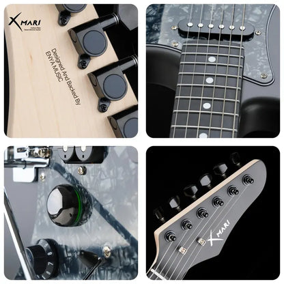 Xmari Smart Electric Guitar Kit - Carbon Fiber Body, Alnico Pickups with Coil Split, 4 DSP Effects, No Built-In Amp, USB-C OTG Recording, Headphone Jack, App Control, Super Strat Design for Creating, Gig Bag, Strap, Cable & Picks #Backtoschool