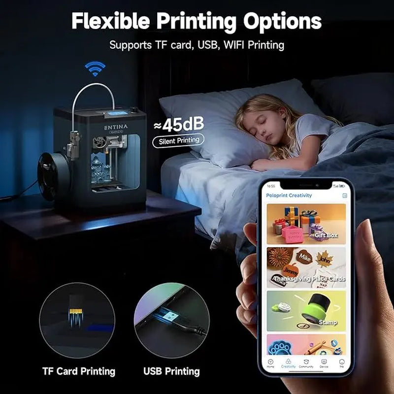 Entina Tina2 plus 3D Printer - Fully Assembled Compact 3D Printer for Kids, 250Mm/S Fast Printing, Wifi Enabled, Auto Leveling, High Precision, PEI Build Plate, 3.9X4.7X3.9 Inch, 30 Days Free Return, Easy Starter Model (Tiktok Shop Back to School) Sohochi