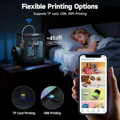Entina Tina2 plus 3D Printer - Fully Assembled Compact 3D Printer for Kids, 250Mm/S Fast Printing, Wifi Enabled, Auto Leveling, High Precision, PEI Build Plate, 3.9X4.7X3.9 Inch, 30 Days Free Return, Easy Starter Model (Tiktok Shop Back to School) Sohochi