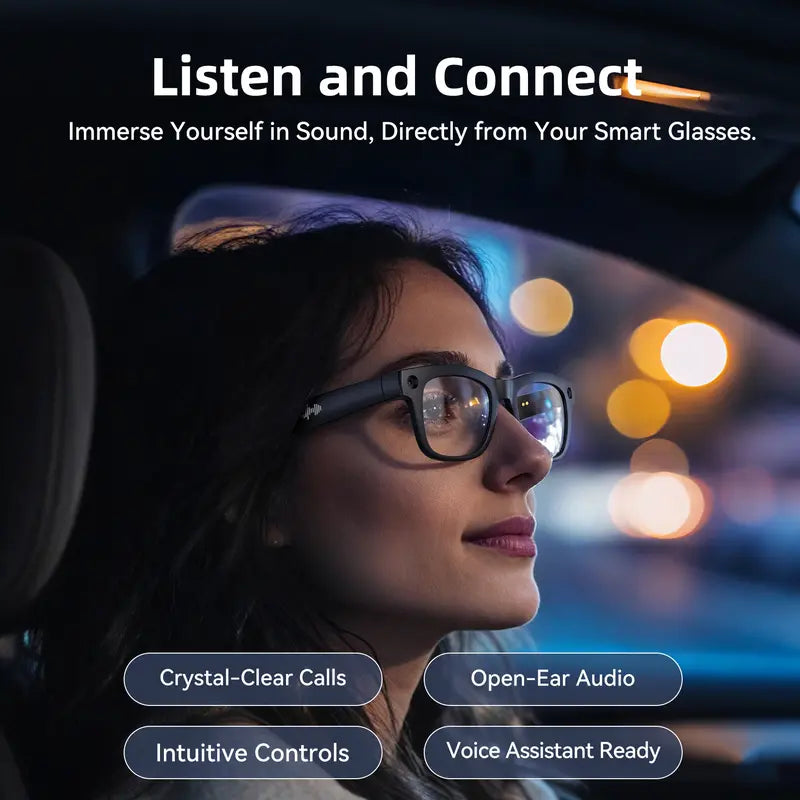 HUGUR Portable Smart AI Camera Glasses - Rectangular 8MP Photochromic Lenses, Button-Touch Adjustable, 1080P HD Hands-Free Photography/Video Recording, 160+ Languages Real-Time Translation, Bluetooth-Enabled Android Compatible, UV Protection, for Cycling