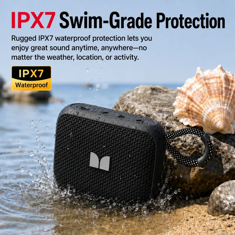 Monster S520 Compact Portable Wireless Bluetooth Speaker - Deep Bass Audio Device with IPX7 Waterproof, Bluetooth 6.0, 16H Playtime, TWS Stereo Pairing, Hands-Free Calls, Sound Upgrade for Beach, Camping (Audio, Mini Instant, Modern)
