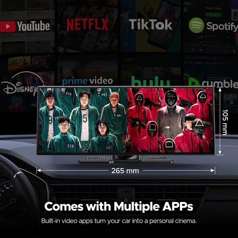 LAMTTO 10.25" Big Wireless Carplay Screen Watch Youtube/Netflix/Tiktok While Parked Auto-Connect, Iphone 8–16+ & Android 11+ Any Car Upgrade