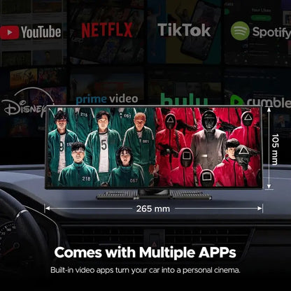 LAMTTO 10.25" Big Wireless Carplay Screen Watch Youtube/Netflix/Tiktok While Parked Auto-Connect, Iphone 8–16+ & Android 11+ Any Car Upgrade