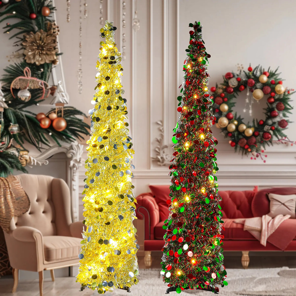 Foldable Christmas Tree, Light up Tree, & LED Lights, Timer Function, Adjustable Flashing Modes, Indoor Outdoor Decoration